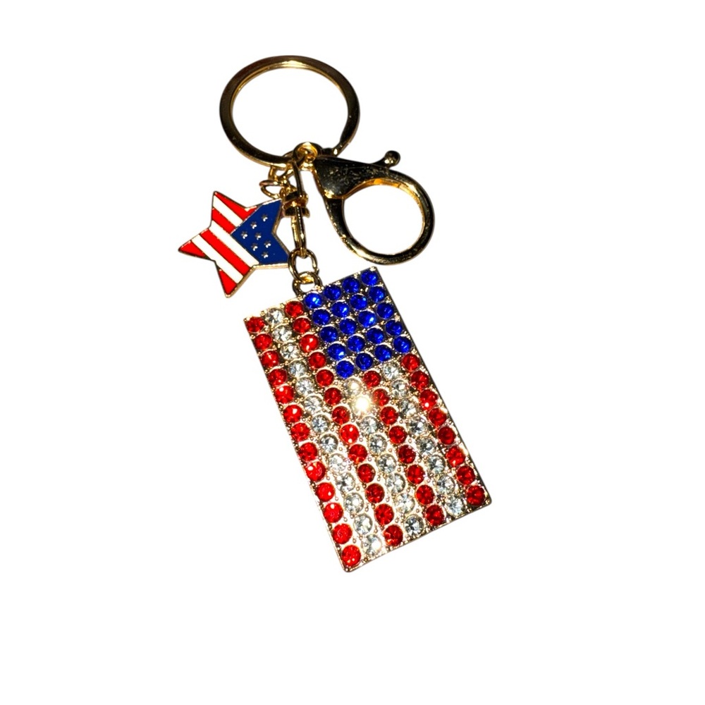 American Flag Keychain in Gold Tone